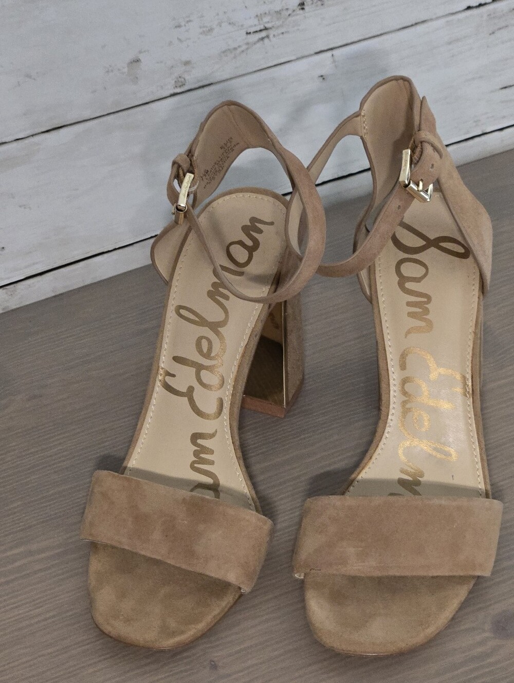 Sam Edelman Tan Suede Yara Ankle Strap Block Heels